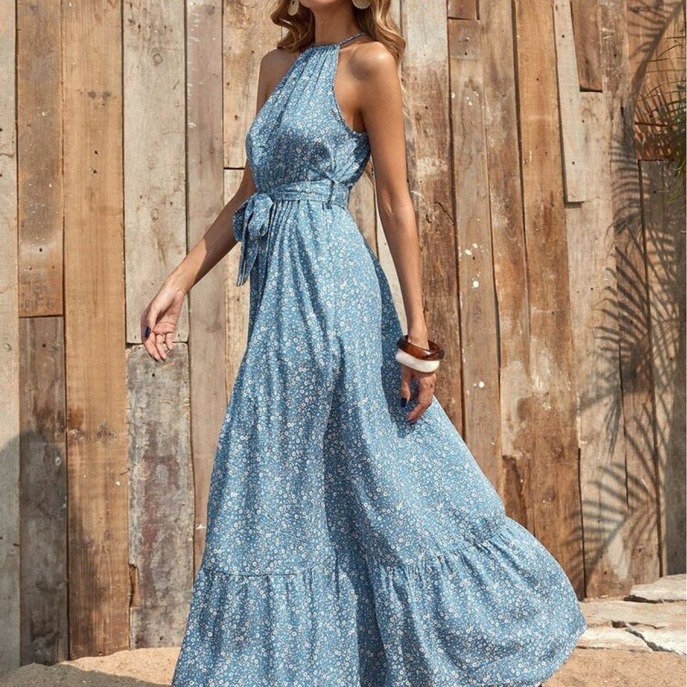 Shein Ditsy Floral Halter Maxi Dress